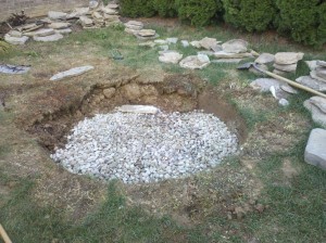 Firepit hole with rock on bottom