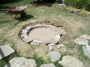 Lining the Firepit with Flagstone